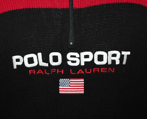 Vintage Polo Sport RL Black / Red Spell-Out 1/4 Zip Knit (Size XL